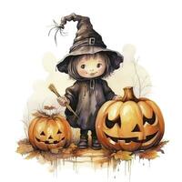 AI generated Watercolor Halloween illustration on white background. AI Generated photo