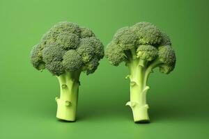 AI generated Two broccoli pieces arranged on background. AI Generated photo