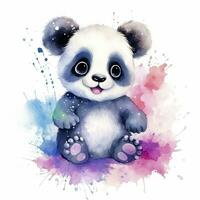 AI generated Watercolor fantasy Baby Panda clip art isolated white background. AI Generated photo