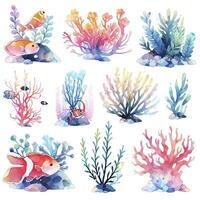 AI generated Underwater Sea element in watercolor on the white background. AI Generated photo