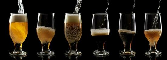 AI generated Pouring beer into a glass on a black background. Generative AI photo