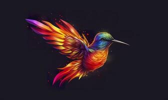 AI generated hummingbird logo with multiple colors flying through the air.  AI Generated photo