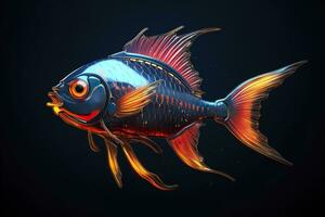 AI generated 3d rendering. fish on black background. Generative AI photo