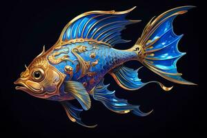 AI generated 3d rendering. fish on black background. Generative AI photo