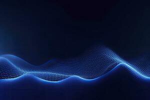 AI generated Dynamic blue particle wave. Abstract sound visualization. Digital structure of the wave flow of luminous particles. AI Generated. photo