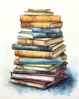 AI generated Watercolor pile of books isolated on white background. AI Generated photo