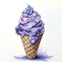 AI generated Watercolor ice cream in a waffle cone. AI Generated photo