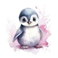 AI generated Watercolor fantasy Baby Penguin clip art isolated white background. AI Generated photo