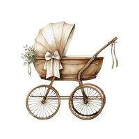 AI generated Watercolor Baby carriage Clipart on white background. AI Generated photo