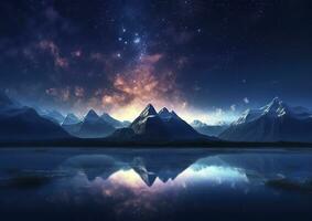 AI generated The milky rising in the night sky over the mountains, landscapes, AI Generative photo