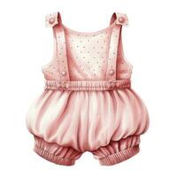 AI generated Pink baby girl romper in watercolors on a white background. AI Generated photo