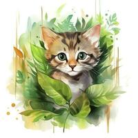 AI generated Watercolor Cat animal for kids, Clip art. AI Generated photo