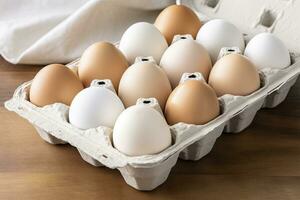 AI generated Close up of open carton of fresh store bought white eggs. AI Generated photo