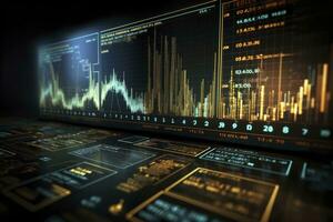 AI generated Digitally Generated Currency and Exchange Stock Chart for Finance and Economy Based Computer Software and Coding Display. AI Generated photo