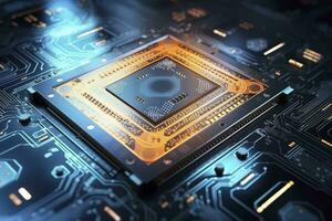 AI generated Futuristic central processor unit. Powerful Quantum CPU motherboard. AI Generated photo