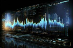 AI generated Digitally Generated Currency and Exchange Stock Chart for Finance and Economy Based Computer Software and Coding Display. AI Generated photo