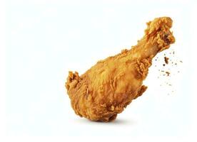 AI generated Fried chicken leg falling in the air isolated on a white background. AI Generated. photo