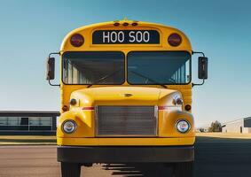 AI generated Front view of a yellow school bus. AI Generated photo