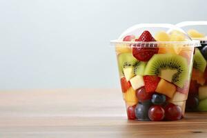 AI generated Fresh fruit salad to go with copy space. AI Generated photo