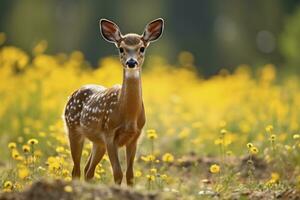 AI generated Female roe deer with beautiful flower. AI Generated photo