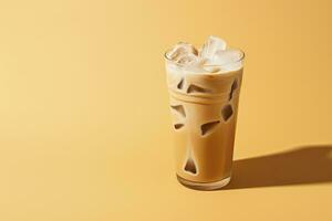 AI generated Iced Latte on yellow background. AI Generated photo