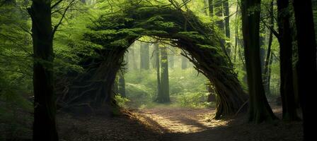 AI generated Natural archway shaped by branches in the forest. AI Generated photo