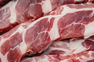 AI generated Macro shot of pork meat. Meat textured background. Beef steak is raw and juicy. AI Generated photo