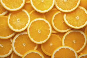 AI generated Orange fruit slices citrus arrangement full frame background. AI Generated photo