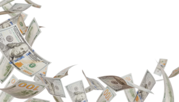 Corner Border of Falling One Hundred Dollar Bills Isolated. Transparent PNG. png