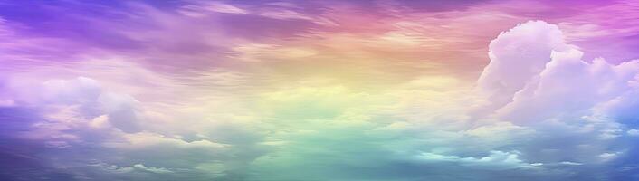 AI generated Rainbow sky with fluffy clouds. Multicolored toned sky. AI Generated. photo