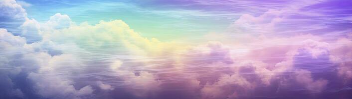 AI generated Rainbow sky with fluffy clouds. Multicolored toned sky. AI Generated. photo