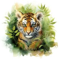 AI generated Watercolor Tiger for kids. AI Generated photo