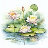 AI generated Water Lily in Pond. Watercolor design. AI Generated photo