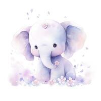 AI generated Watercolor Baby Elephant. AI Generated photo