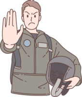 Illustration of air force pose stop sign characters. Hand drawn style. png