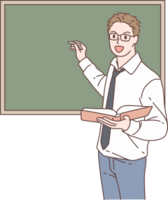 illustratie van zakenman schrijven Aan schoolbord in vergadering karakters. hand- getrokken stijl. png
