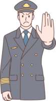 Illustration of pilot pose stop and warning signs characters. Hand drawn style. png