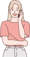 Illustration von Geschäft Frau mit Smartphone Figuren. Hand gezeichnet Stil. png