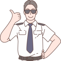 Illustration of pilot pose thumb up characters. Hand drawn style. png