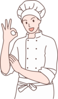 Illustration of chef pose cross his arms and OK sign characters. Hand drawn style. png