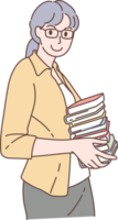 Illustration of femel teacher holding books characters. Hand drawn style. png