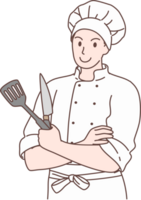 Illustration of chef holding knife, flipper and pose cross his arms characters. Hand drawn style. png
