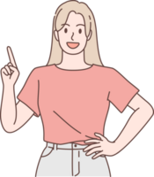 Illustration of business woman pointing and presenting characters. Hand drawn style. png