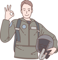 Illustration of air force pilot pose  OK sign characters. Hand drawn style. png