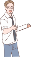 Illustration of businessman presenting project in meeting characters. Hand drawn style. png