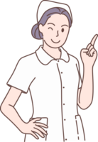 Illustration of nurses pointing and presenting with hand  characters. Concept of medical personnel and medicine. Hand drawn style. png