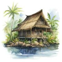 AI generated A watercolored bright serene image of a traditional bahay kubo. AI Generated photo