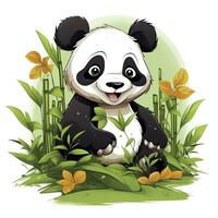 AI generated Cute panda in the middle of a bamboo forest. T-shirt design. AI Generated photo