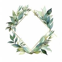 AI generated Watercolor geometry shape wreath with green leaf. AI Generated photo