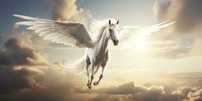 AI generated A white horse with wings. AI Generated photo